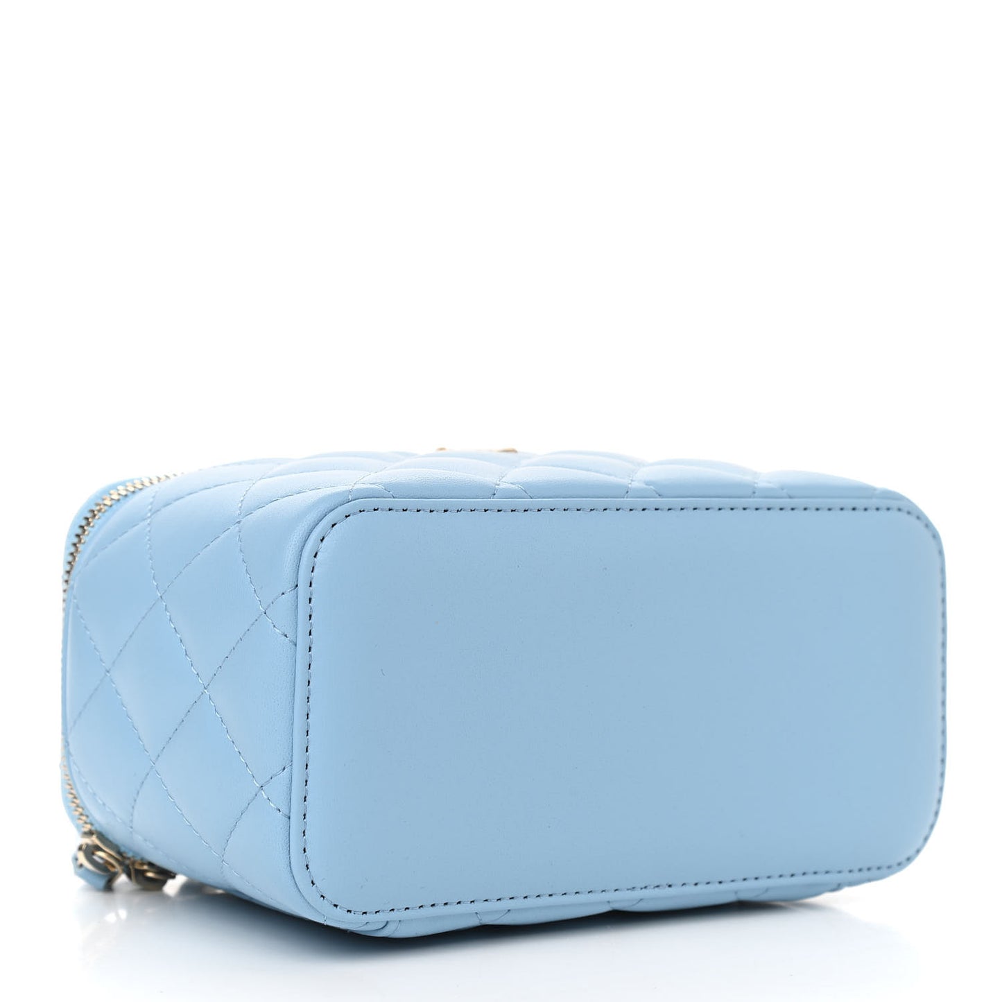 Lambskin Quilted Pearl Crush Small Vanity Case With Chain Light Blue