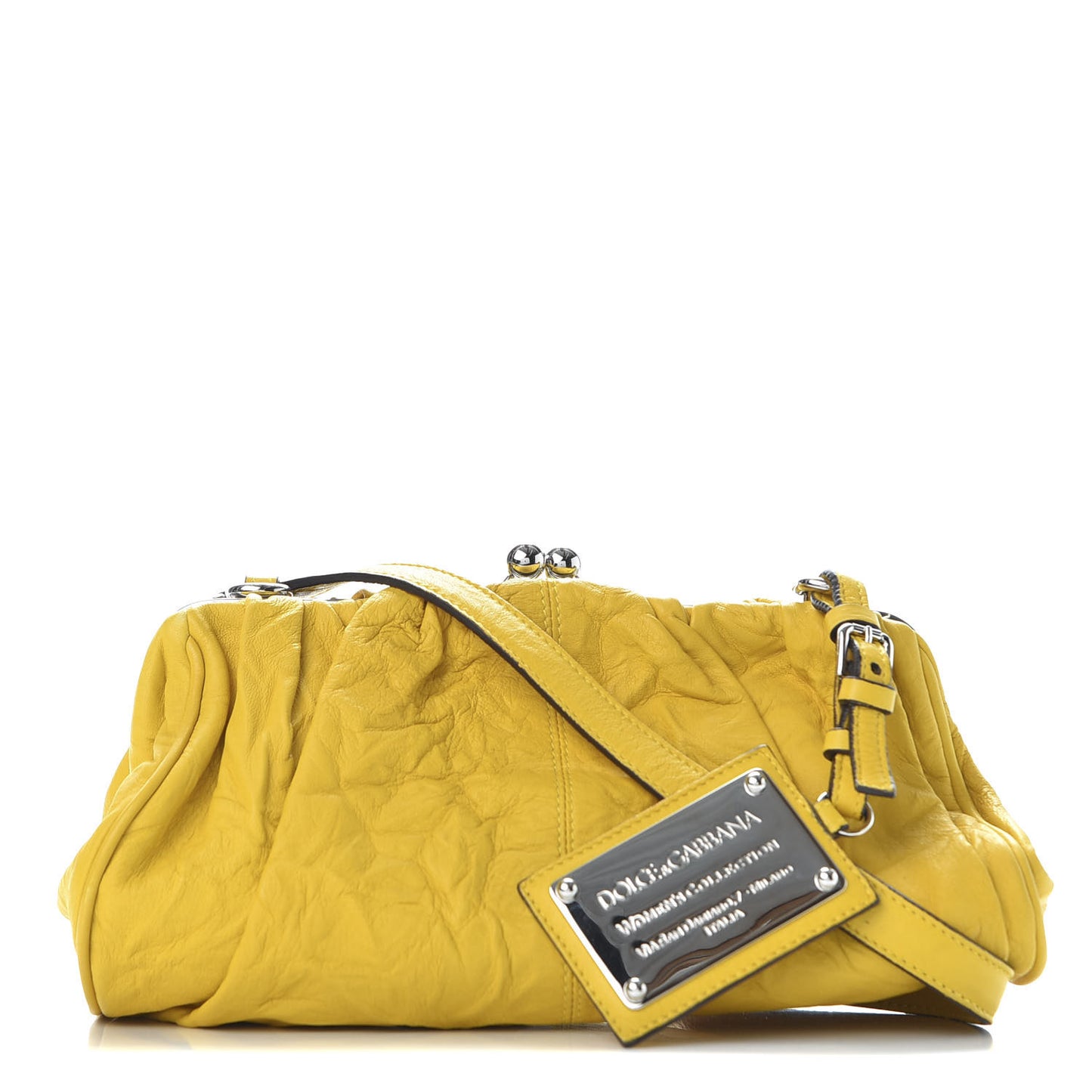 Calfskin Small Kiss Lock Frame Clutch Giallo