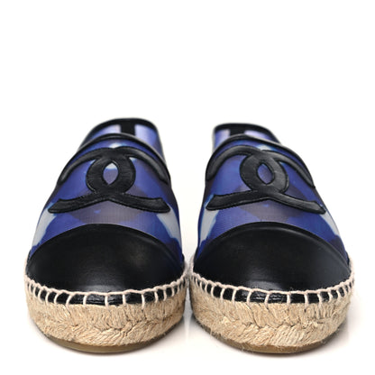 Chanel Mesh Lambskin Check Print CC Espadrilles 40 Blue Black White 3 of 10