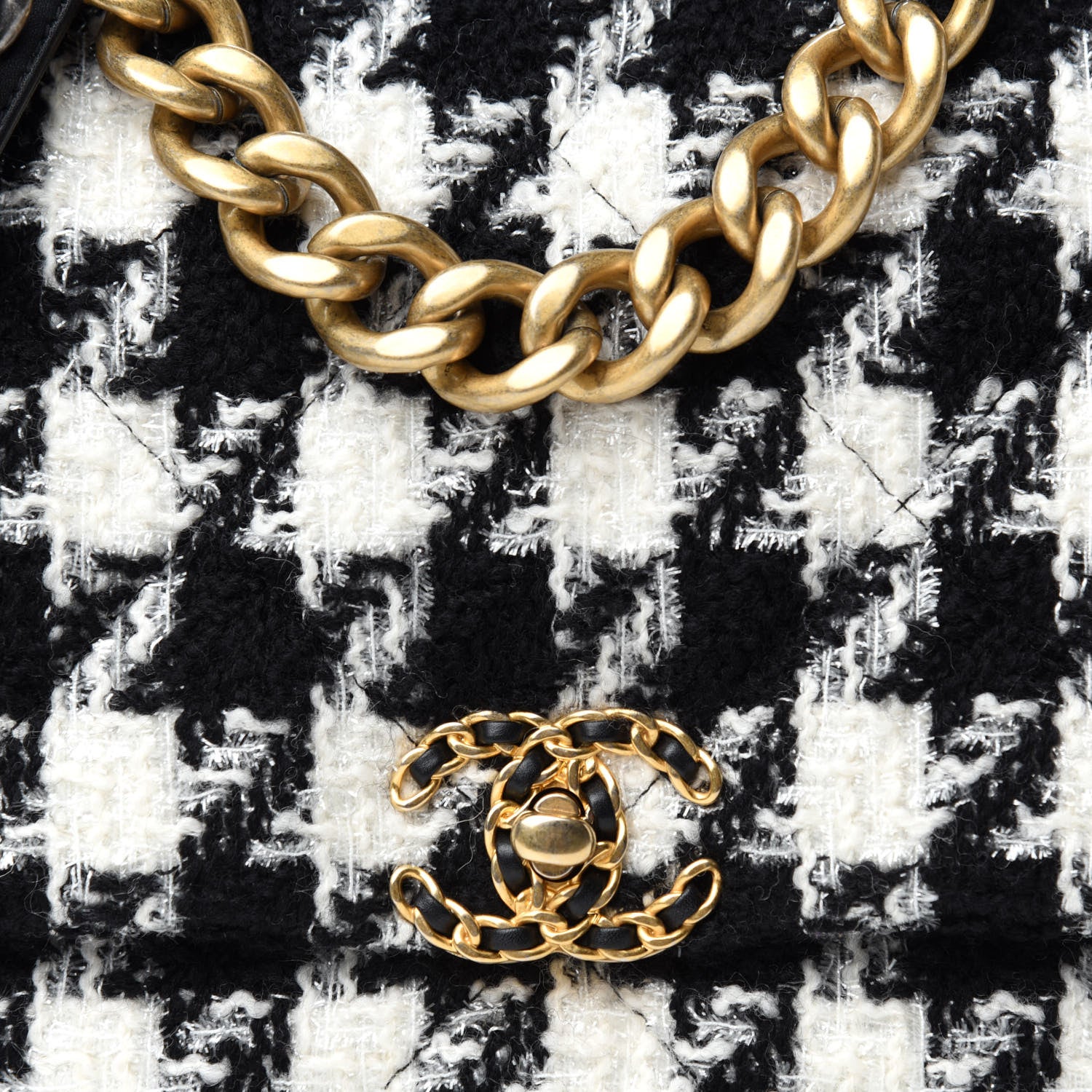 Chanel Tweed Quilted Maxi Chanel 19 Flap Black Ecru White 10 of 10
