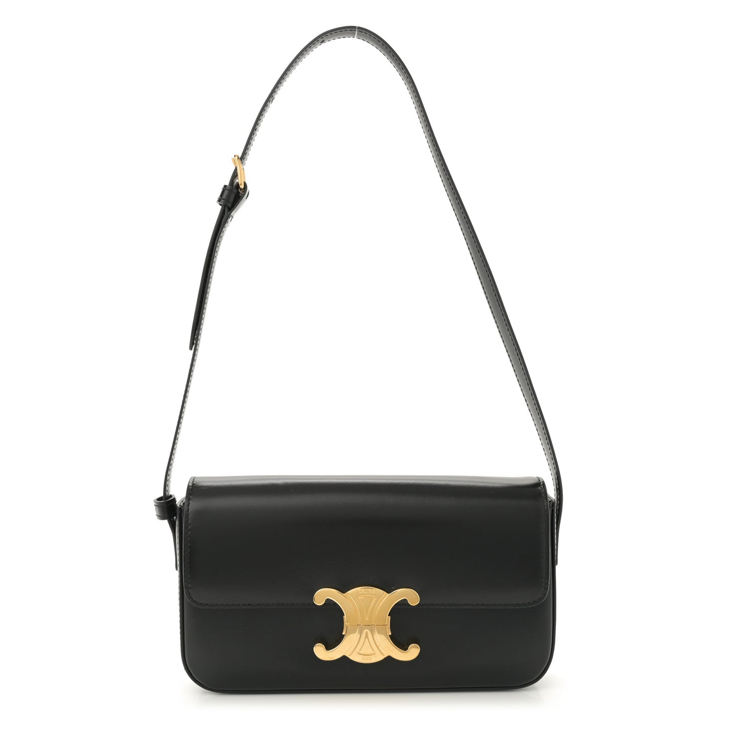 Shiny Calfskin Triomphe Shoulder Bag Black