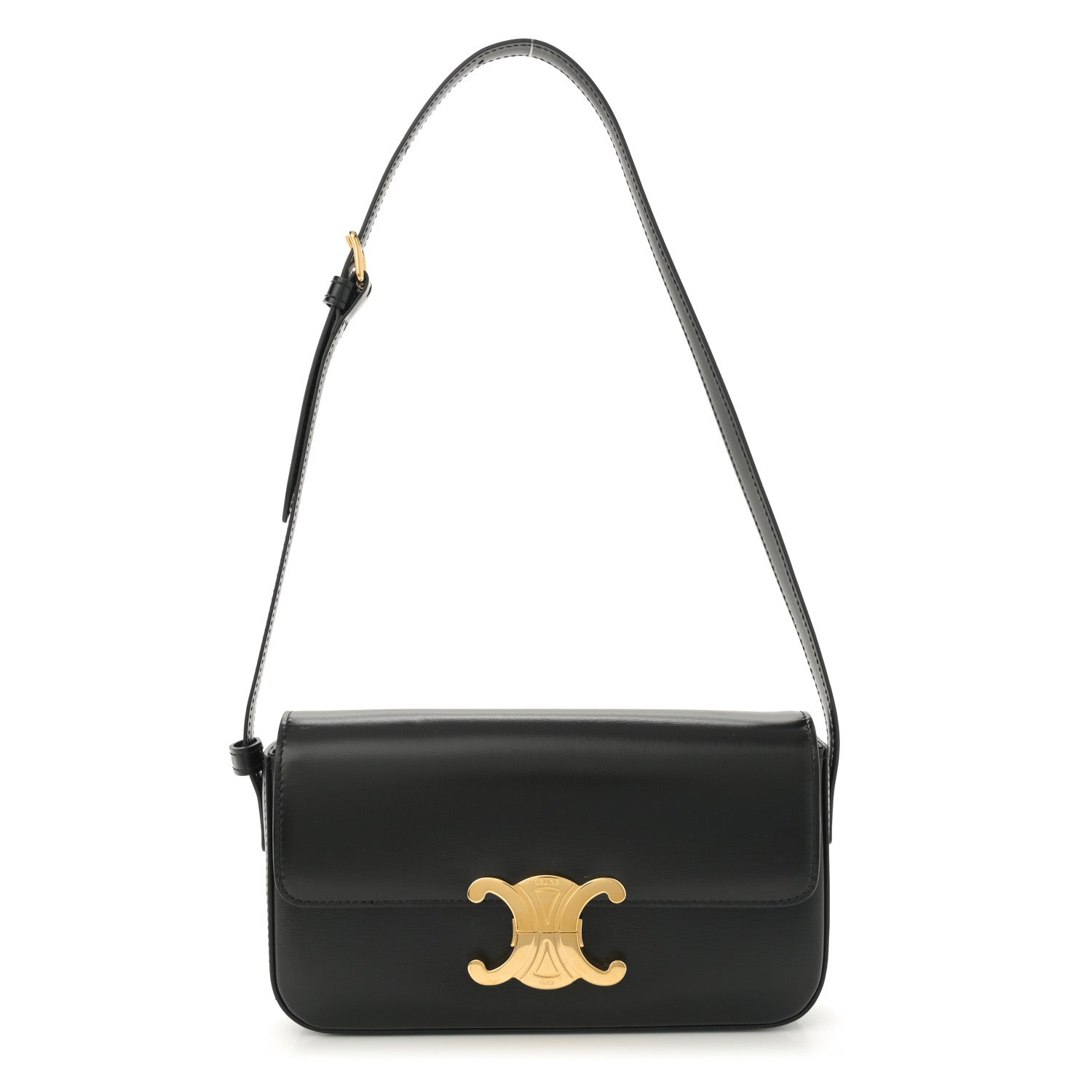 Celine Shiny Calfskin Triomphe Shoulder Bag Black 1 of 14