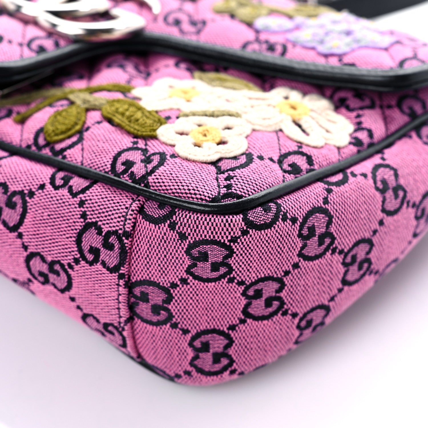 Gucci Monogram Multicolor Matelasse Diagonal Floral Embroidered Small GG Marmont Shoulder Bag Pink Blue Ivory Green Lilac 9 of 17