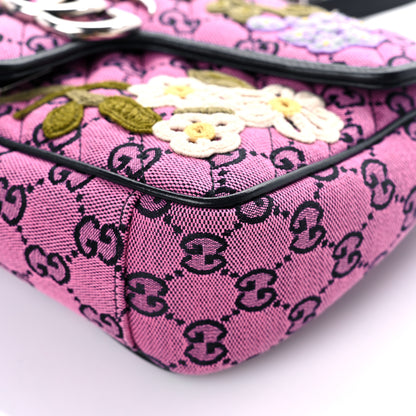 Gucci Monogram Multicolor Matelasse Diagonal Floral Embroidered Small GG Marmont Shoulder Bag Pink Blue Ivory Green Lilac 9 of 17