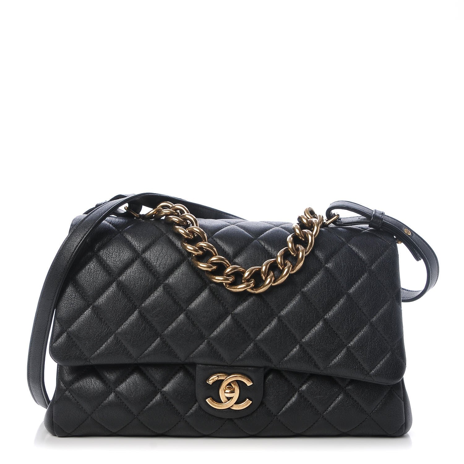 Chanel Shiny Sheepskin Quilted Large Trapezio Flap Black 1 of 10