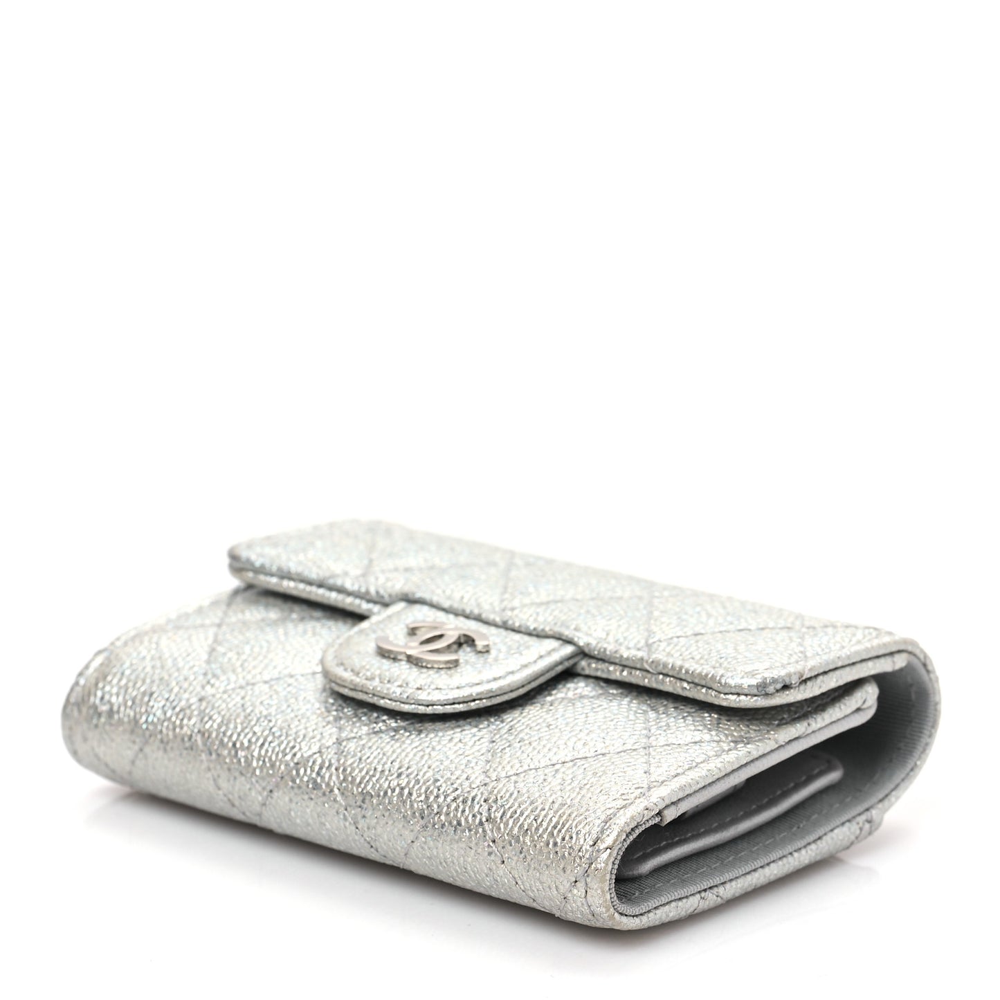 Metallic Caviar Quilted Classic 4 Key Holder Wallet Silver