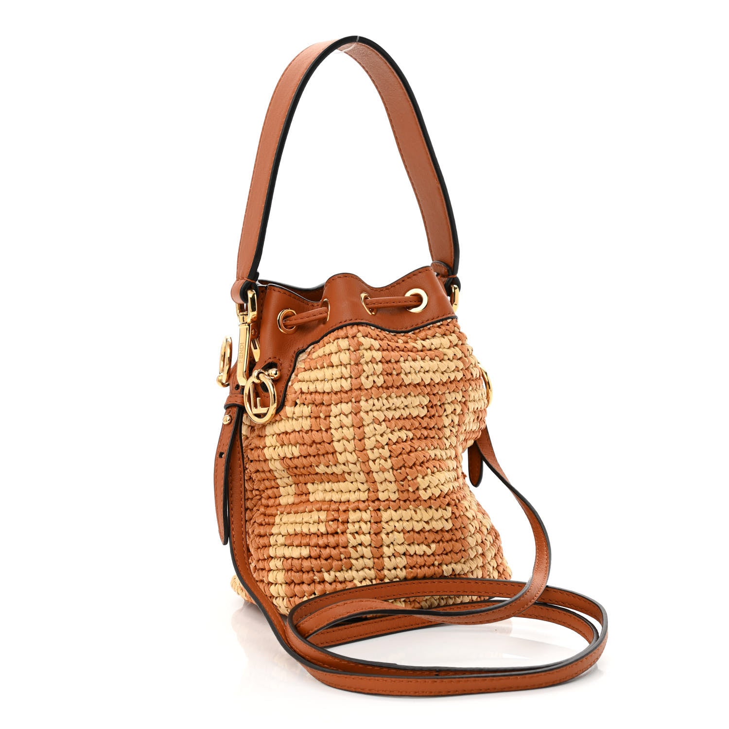 Fendi Raffia Vitello Seta F is Fendi FF Woven Mini Mon Tresor Bucket Bag Brick Natural 3 of 10