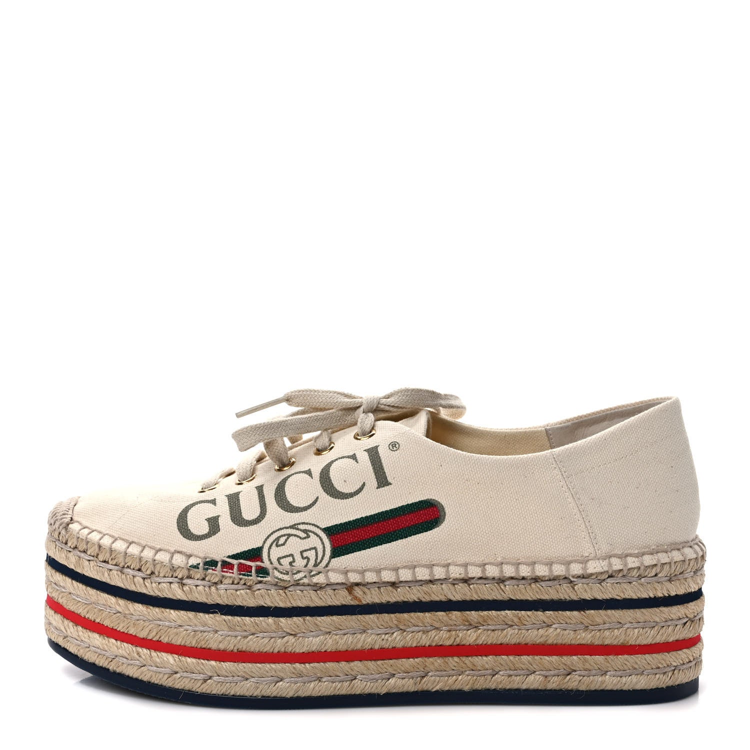 Gucci Canvas Logo Lace-Up Platform Espadrilles 40 Greggio Grege 1 of 10