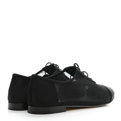 Chanel Calfskin Mesh Cap Toe CC Lace Up Oxford 39 Black 4 of 10