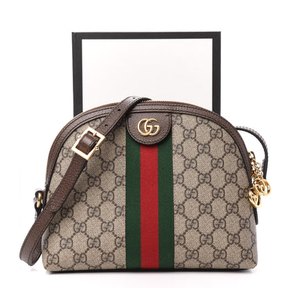 Gucci GG Supreme Monogram Textured Dollar Calfskin Web Small Ophidia Dome Shoulder Bag Beige Ebony New Acero 12 of 12