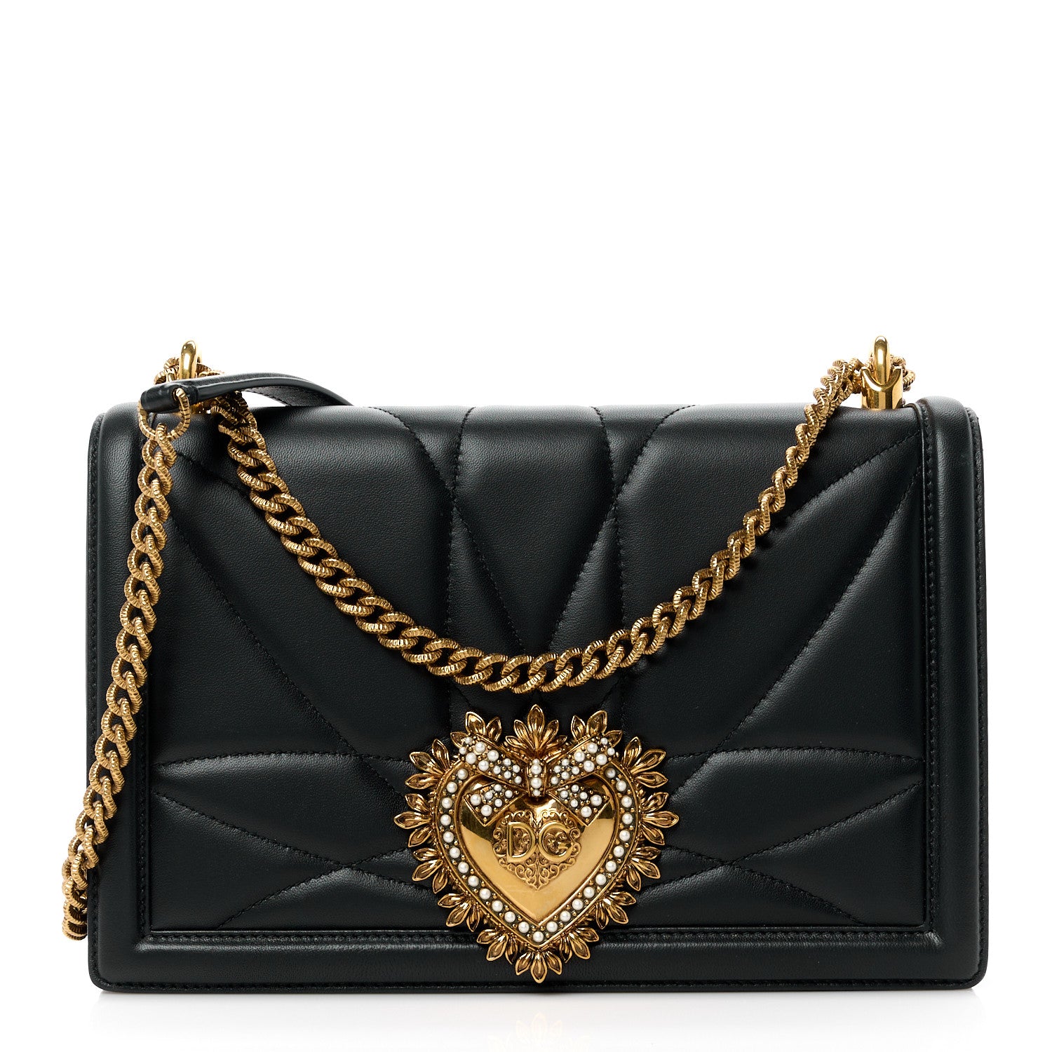 Dolce & Gabbana DOLCE & GABBANA Calfskin Medium Devotion Crossbody Bag Black 1 of 11