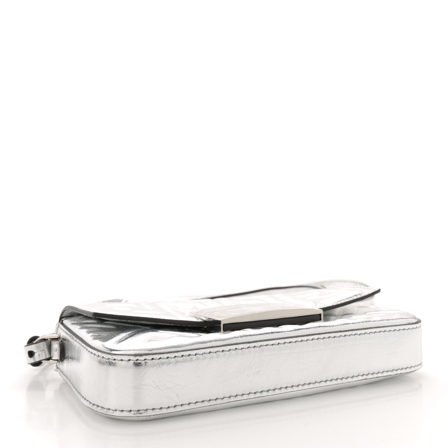 Vitello Catalan Mirror FF 1974 Embossed Phone Baguette Argento