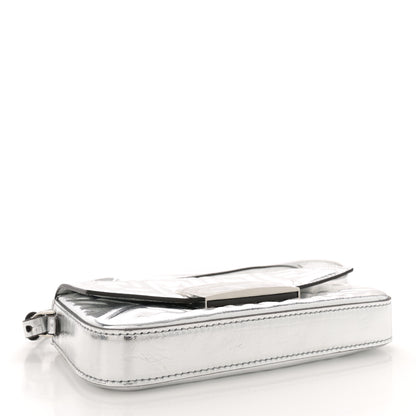 Fendi Vitello Catalan Mirror FF 1974 Embossed Phone Baguette Argento 4 of 12
