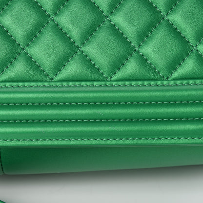 Chanel Metallic Calfskin Quilted New Medium Boy Flap Green 10 of 11