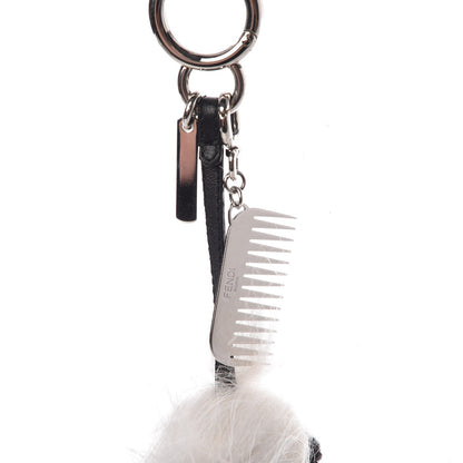 Fendi Fox Goat Mink Fur Nappa Crystal Studded Mini Karlito Tuxedo Bag Charm White Multicolor 3 of 4