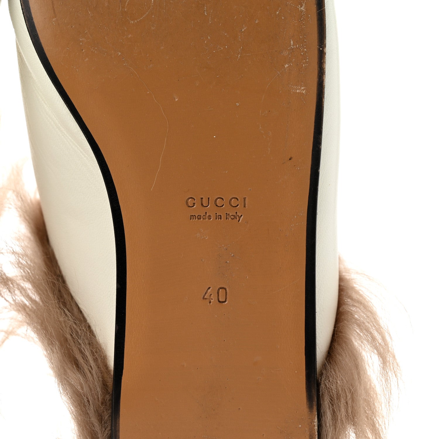 Gucci Malaga Kid Fur Womens Princetown Slippers 40 Dusty White Naturale 6 of 8