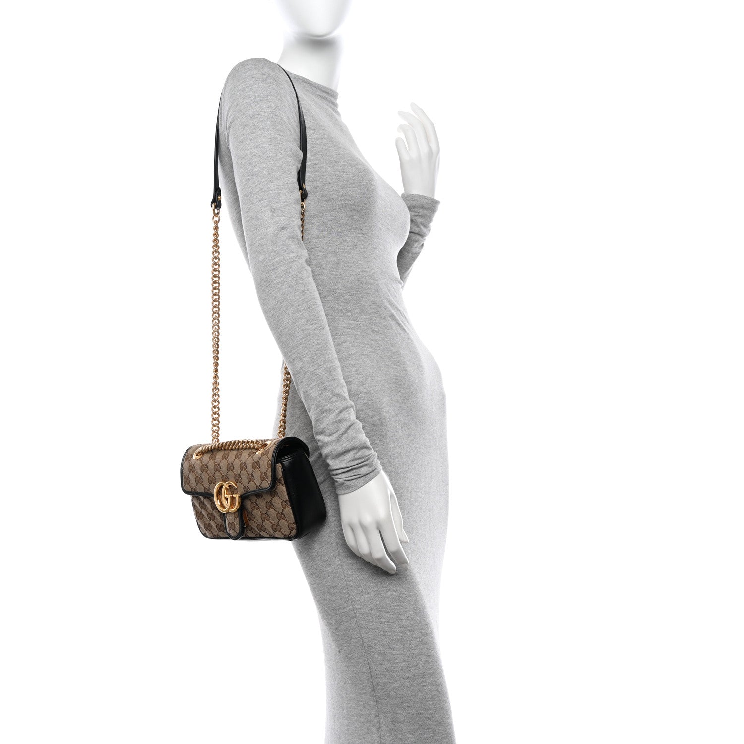 Gucci Monogram Matelasse Diagonal Mini GG Marmont Shoulder Bag Beige Black 2 of 11