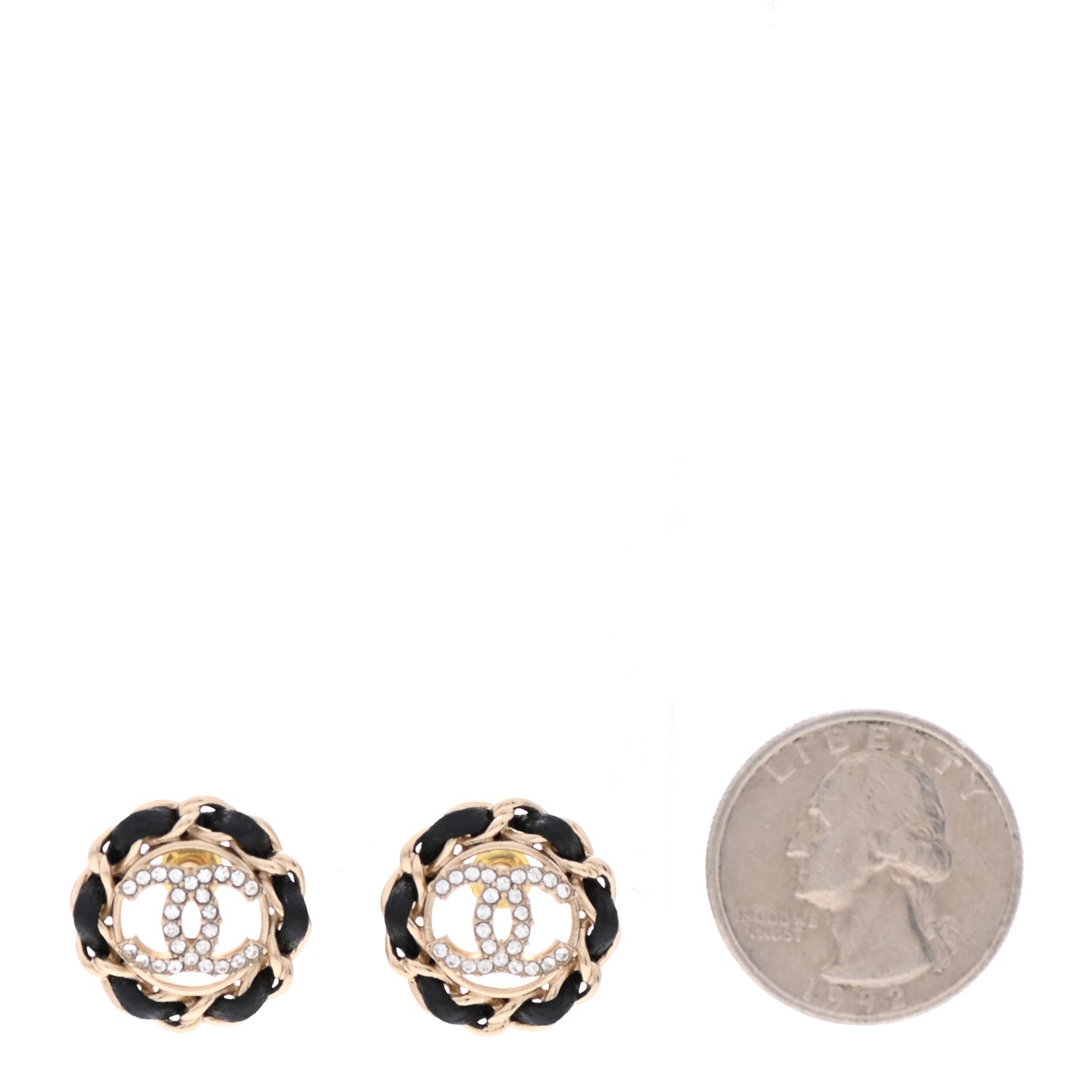 Chanel Crystal Lambskin Chain CC Stud Earrings Black Gold 2 of 5