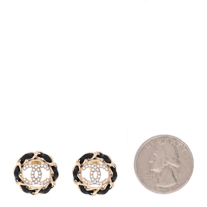 Chanel Crystal Lambskin Chain CC Stud Earrings Black Gold 2 of 5