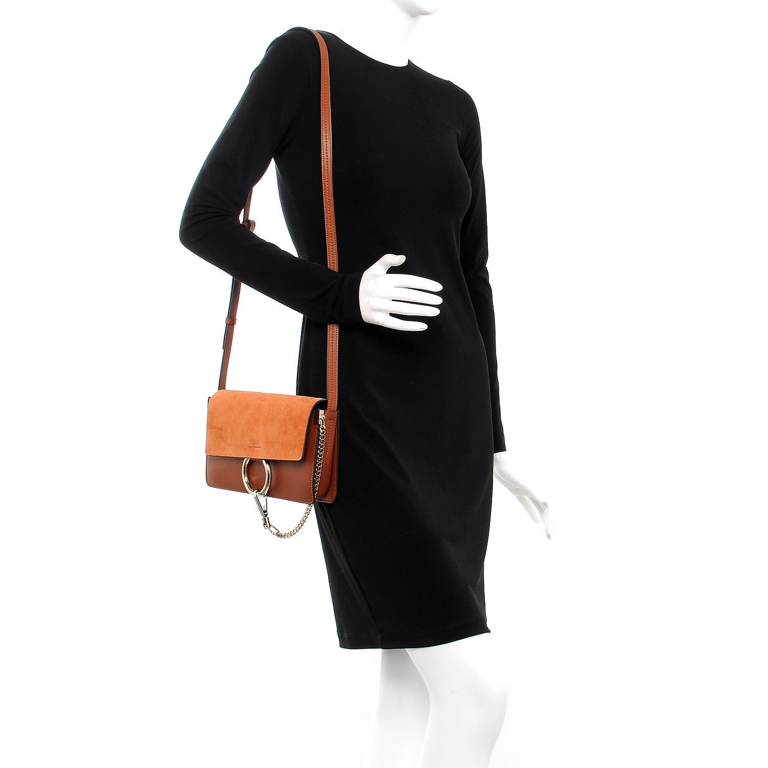 Chloe Suede Calfskin Small Faye Shoulder Bag Tobacco 2 of 8