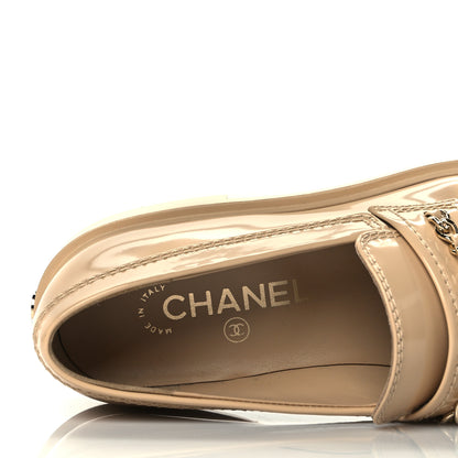 Chanel Shiny Calfskin Logo Loafers 37.5 Beige 8 of 11
