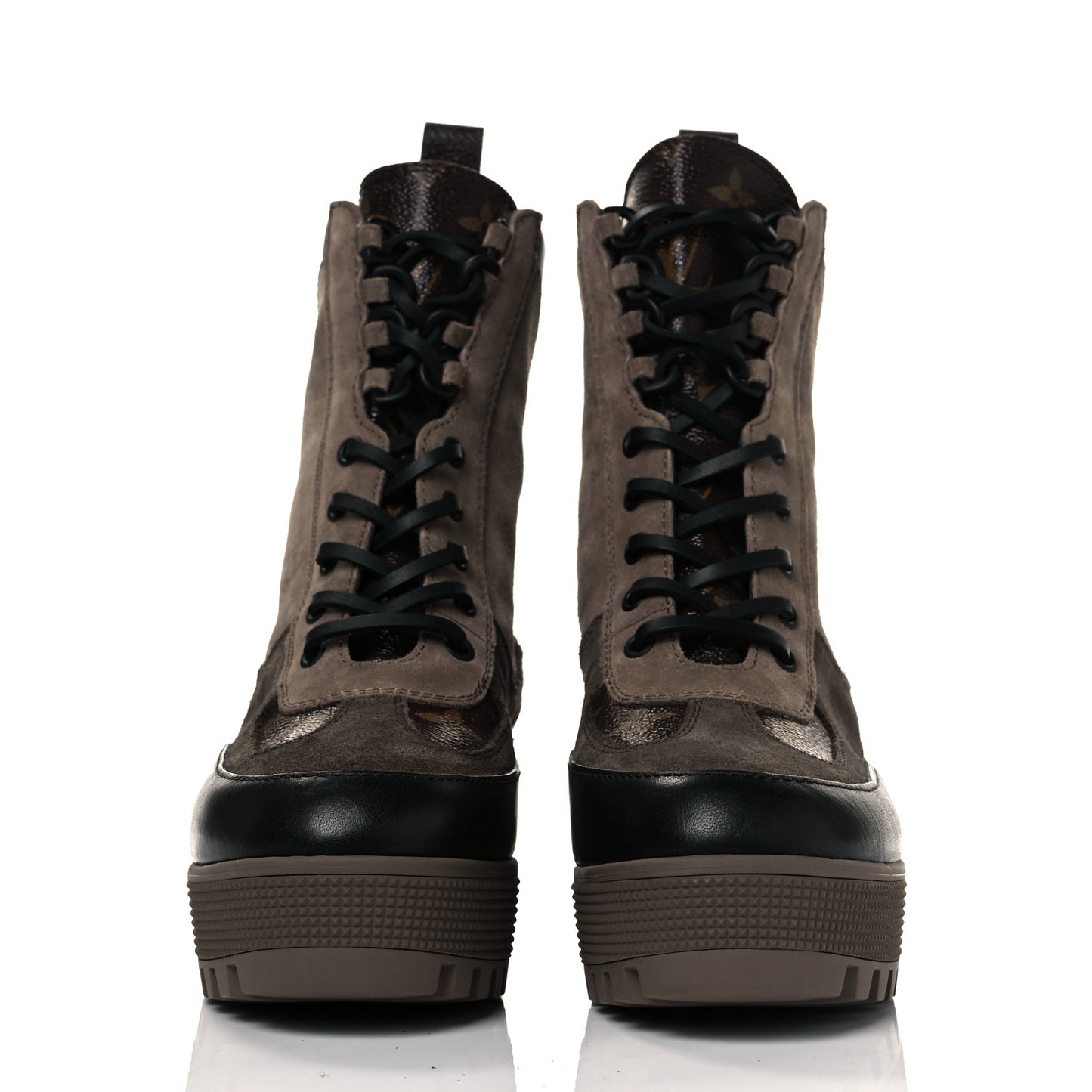 Suede Calfskin Monogram Laureate Platform Desert Boots 37 Taupe