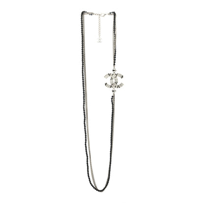 Chanel Metal Crystal Baguette Beaded CC Multi Strand Long Necklace Silver Black 3 of 5
