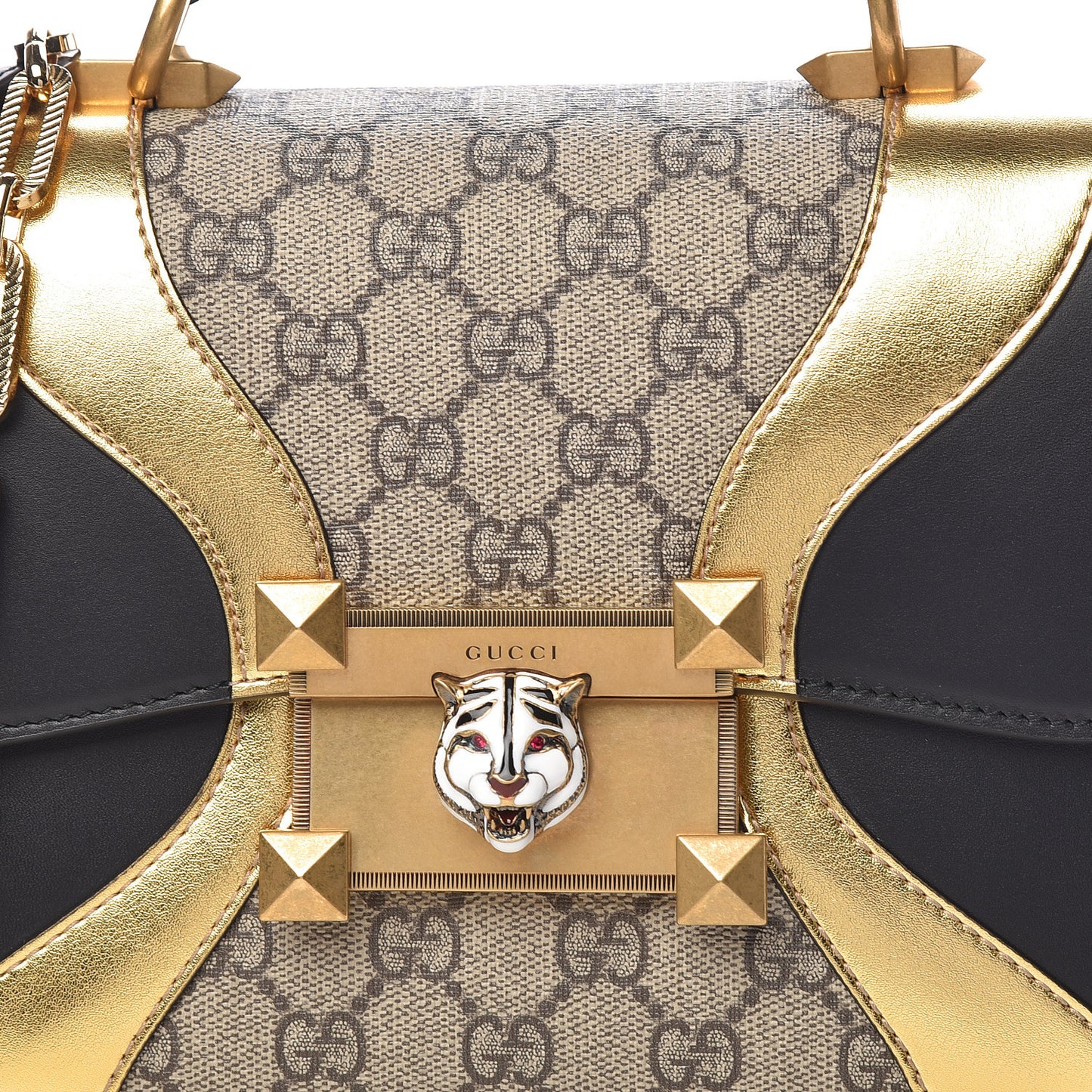 GG Supreme Monogram Small Osiride Top Handle Bag Black Gold