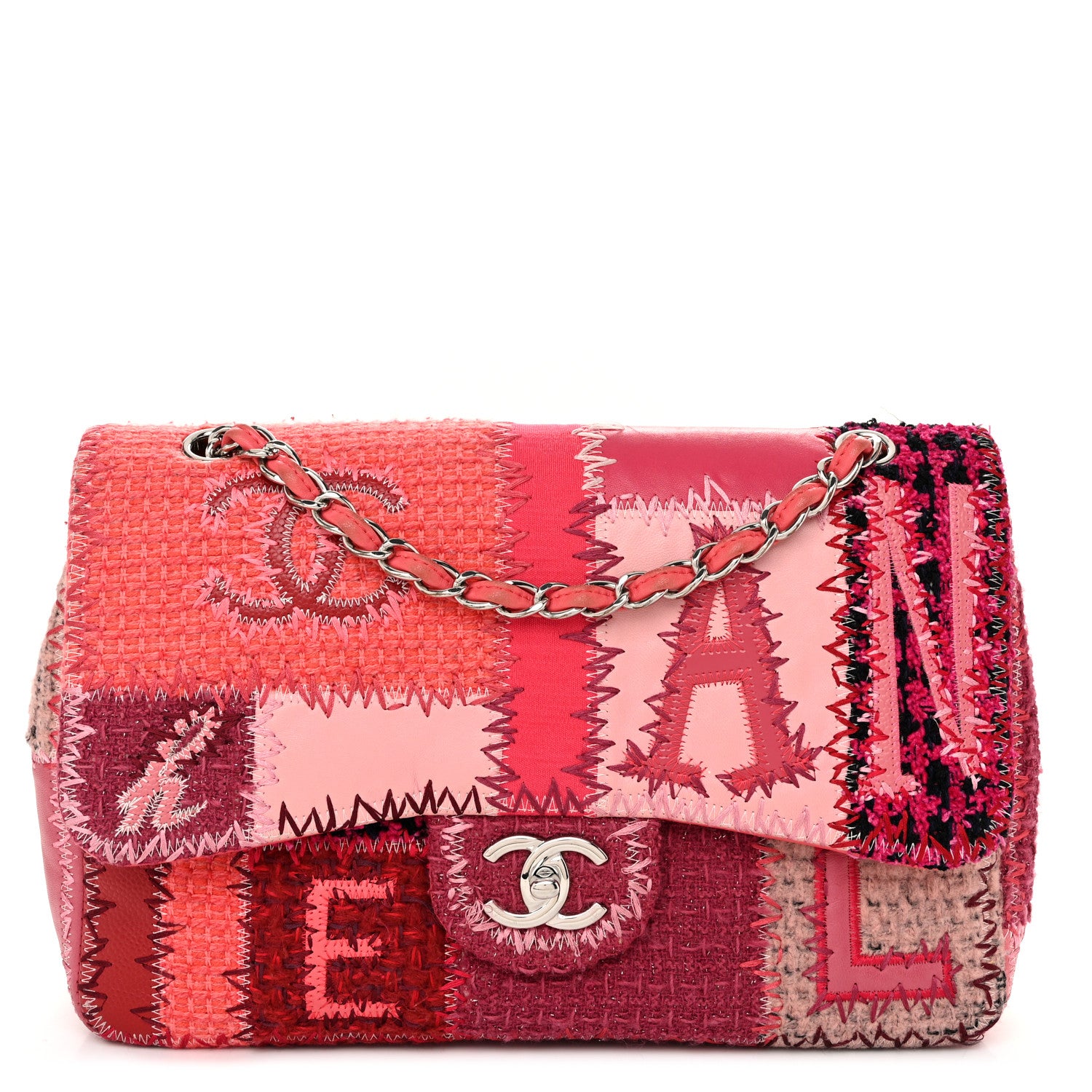 Chanel Tweed Patchwork Jumbo Single Flap Pink 1 of 11