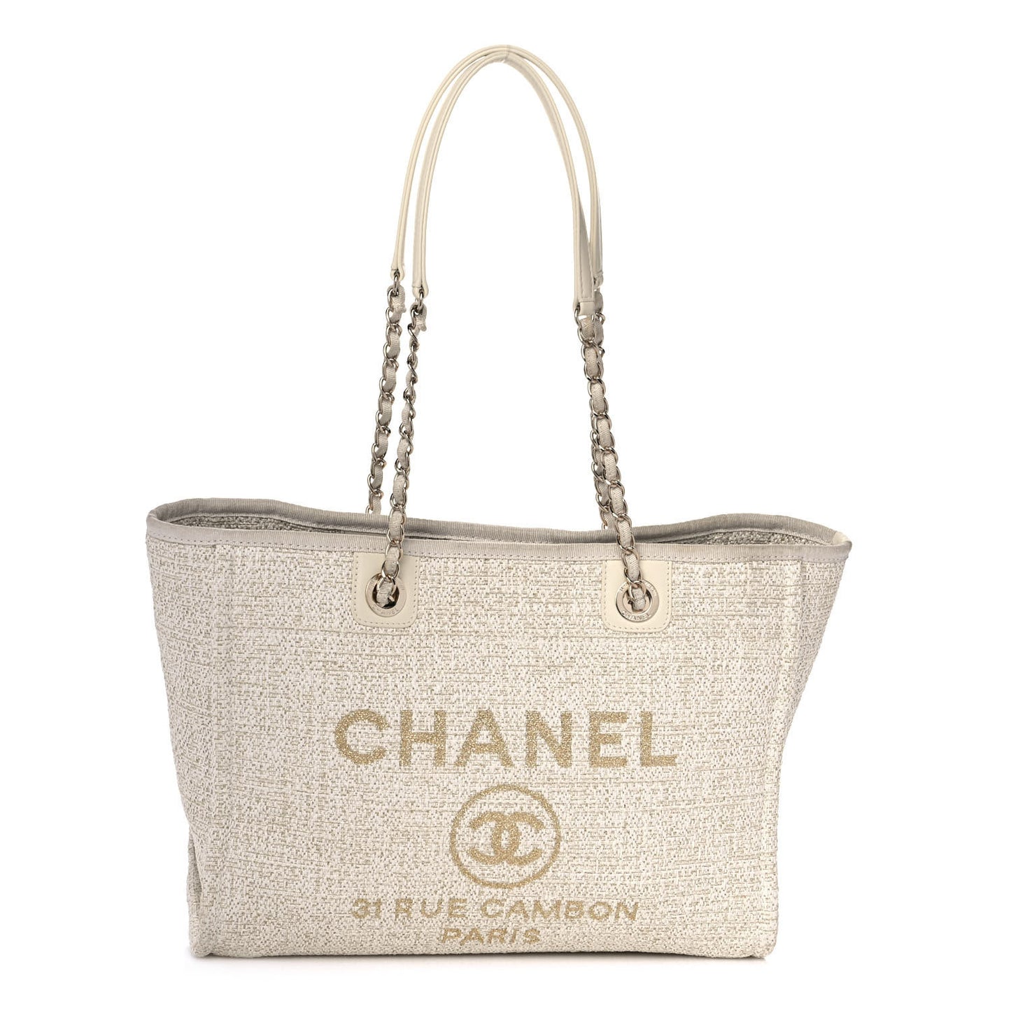 Lurex Boucle Small Deauville Tote Ivory