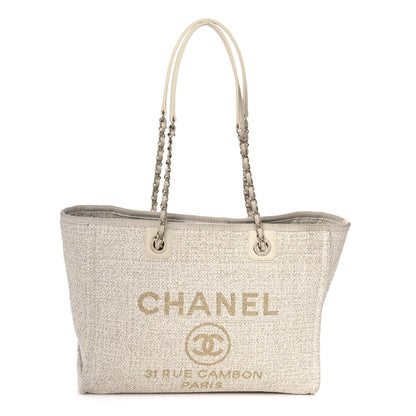Chanel Lurex Boucle Small Deauville Tote Ivory 1 of 10