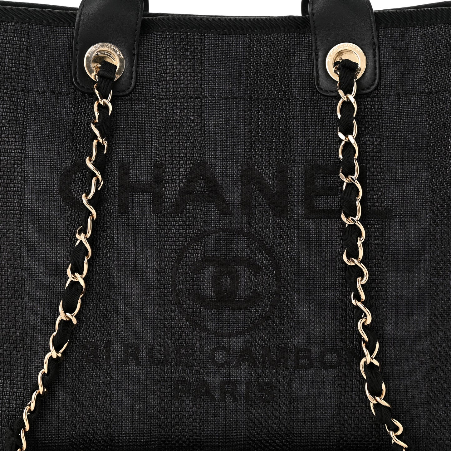 Mixed Fibers Calfskin Striped Medium Deauville Tote Black