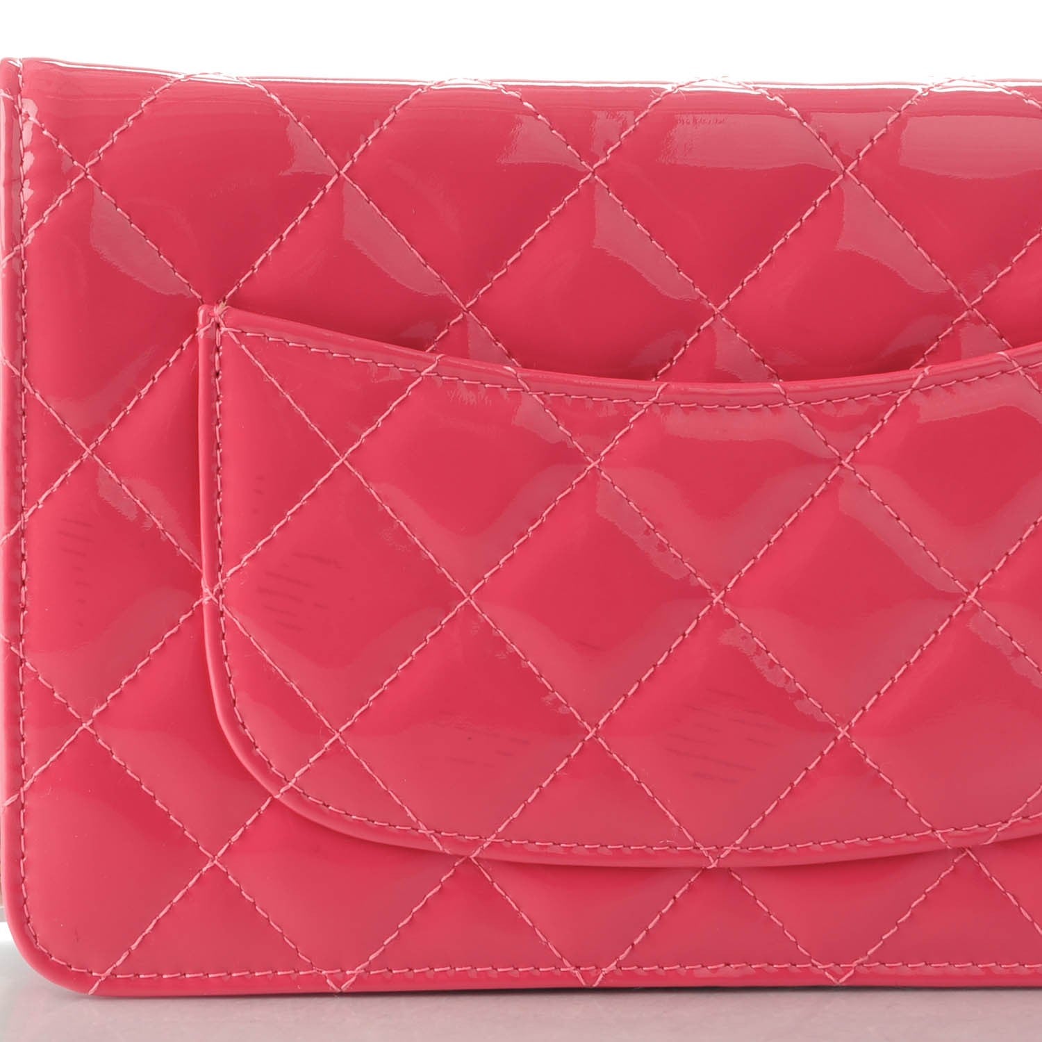Chanel Patent Quilted Wallet On Chain WOC Pink 10 of 10