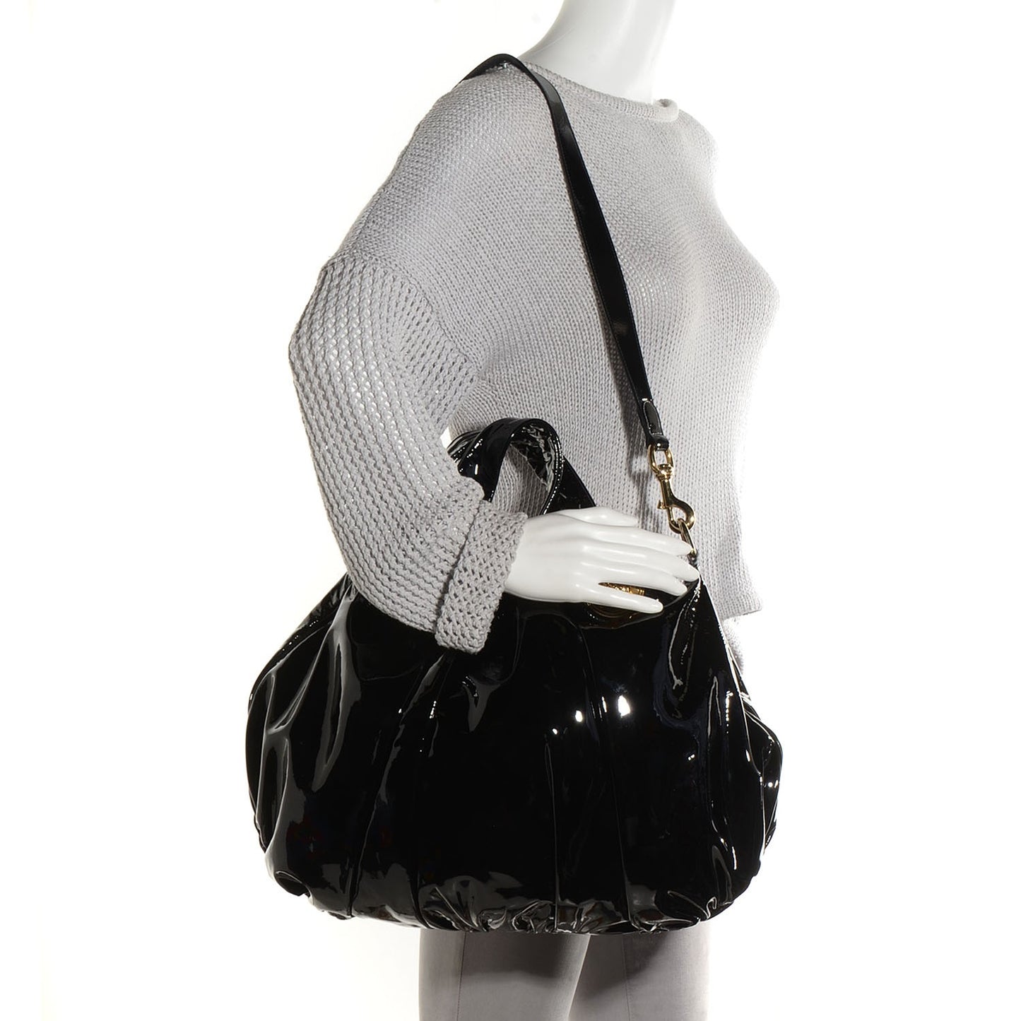 Patent Large Hysteria Top Handle Bag Black