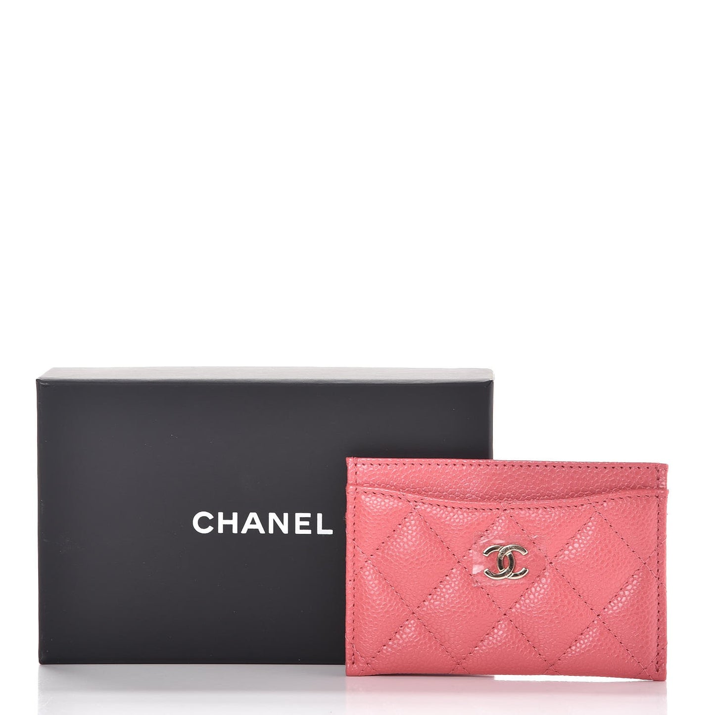 Metallic Caviar Quilted Card Holder Pink