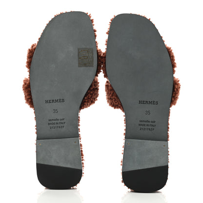 Hermes Woolskin Oran Sandals 35 Cognac 5 of 8