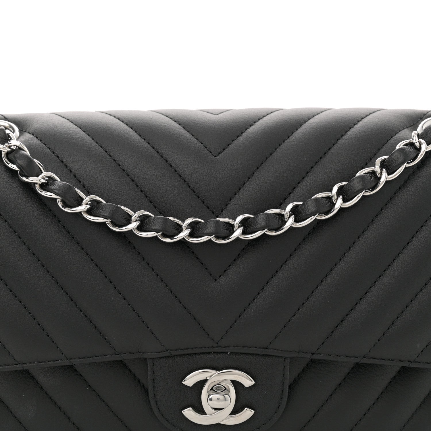Chanel Calfskin Chevron Quilted Medium Double Flap Black 8 of 12