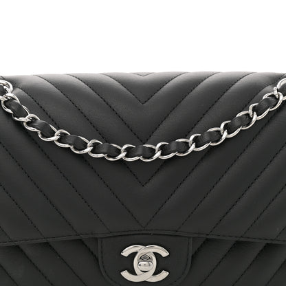 Chanel Calfskin Chevron Quilted Medium Double Flap Black 8 of 12