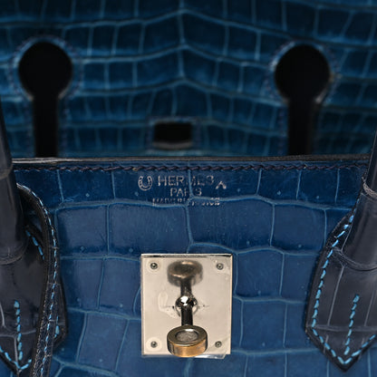 Hermes Shiny Porosus Crocodile Horseshoe Birkin 35 Bleu Roi Bleu Abysse 6 of 10