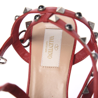 Valentino Garavani Pebbled Calfskin Onyx Rockstud Rolling Ankle Strap 65mm Pumps 39 Rosso Valentino 6 of 9