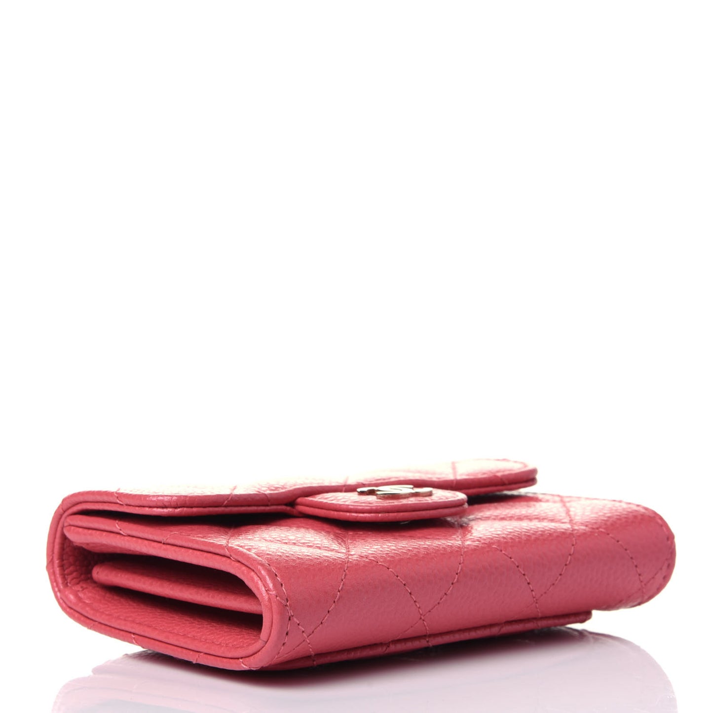Caviar Quilted Flap Card Holder Wallet Pink