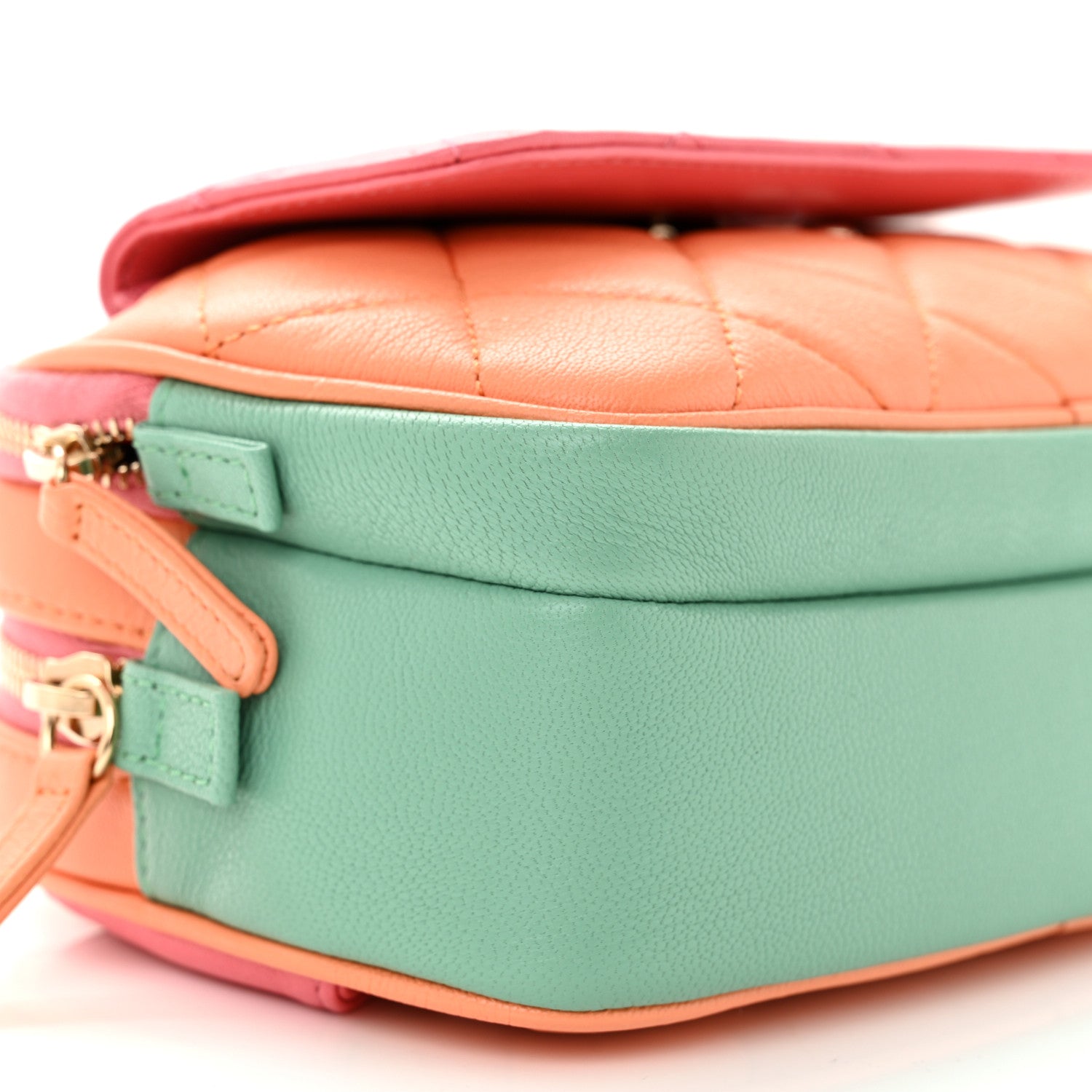 Chanel Goatskin Quilted Tri-Color In & Out Waist Bag Orange Green Pink 9 of 10