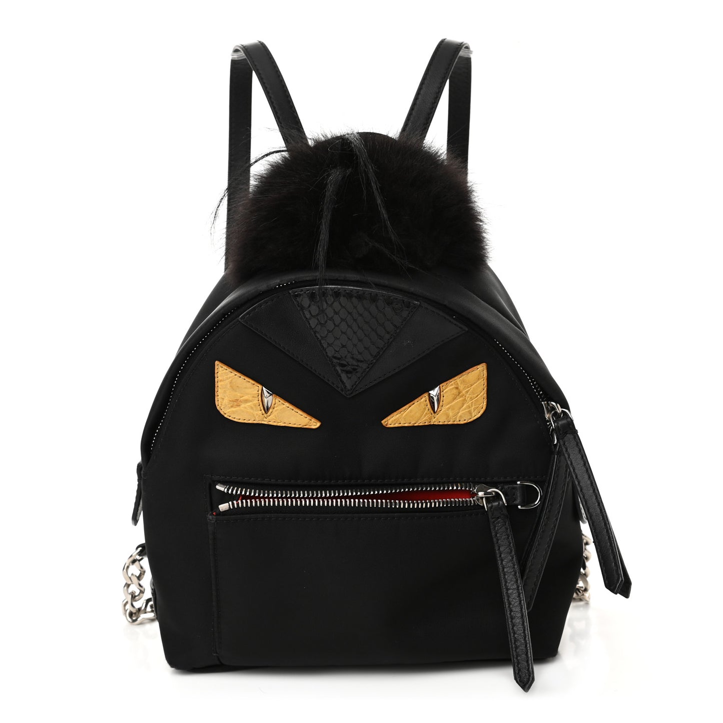 Nylon Vitello Dolce Goat Fox Fur Crocodile Monster Eyes Mini Backpack Black Sunflower