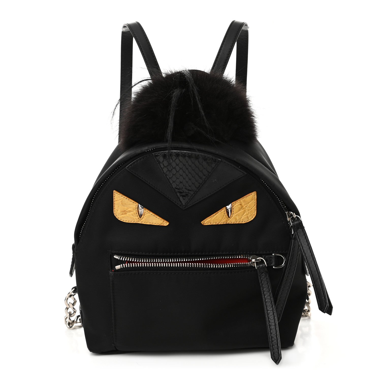 Fendi Nylon Vitello Dolce Goat Fox Fur Crocodile Monster Eyes Mini Backpack Black Sunflower 1 of 9