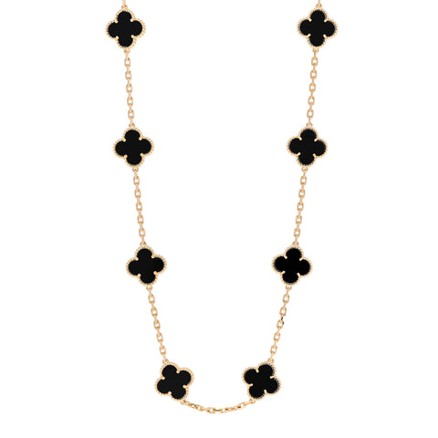 18K Yellow Gold Black Onyx 20 Motifs Vintage Alhambra Necklace