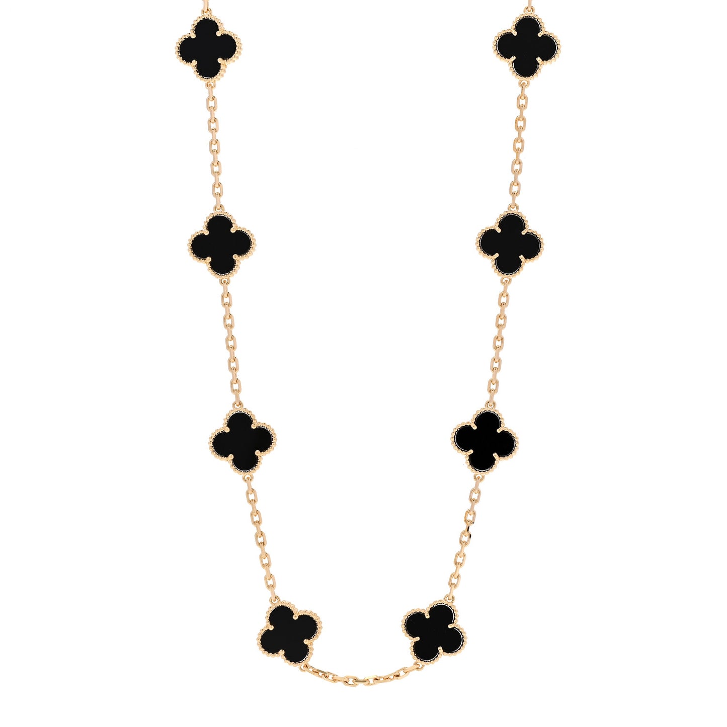 18K Yellow Gold Black Onyx 20 Motifs Vintage Alhambra Necklace