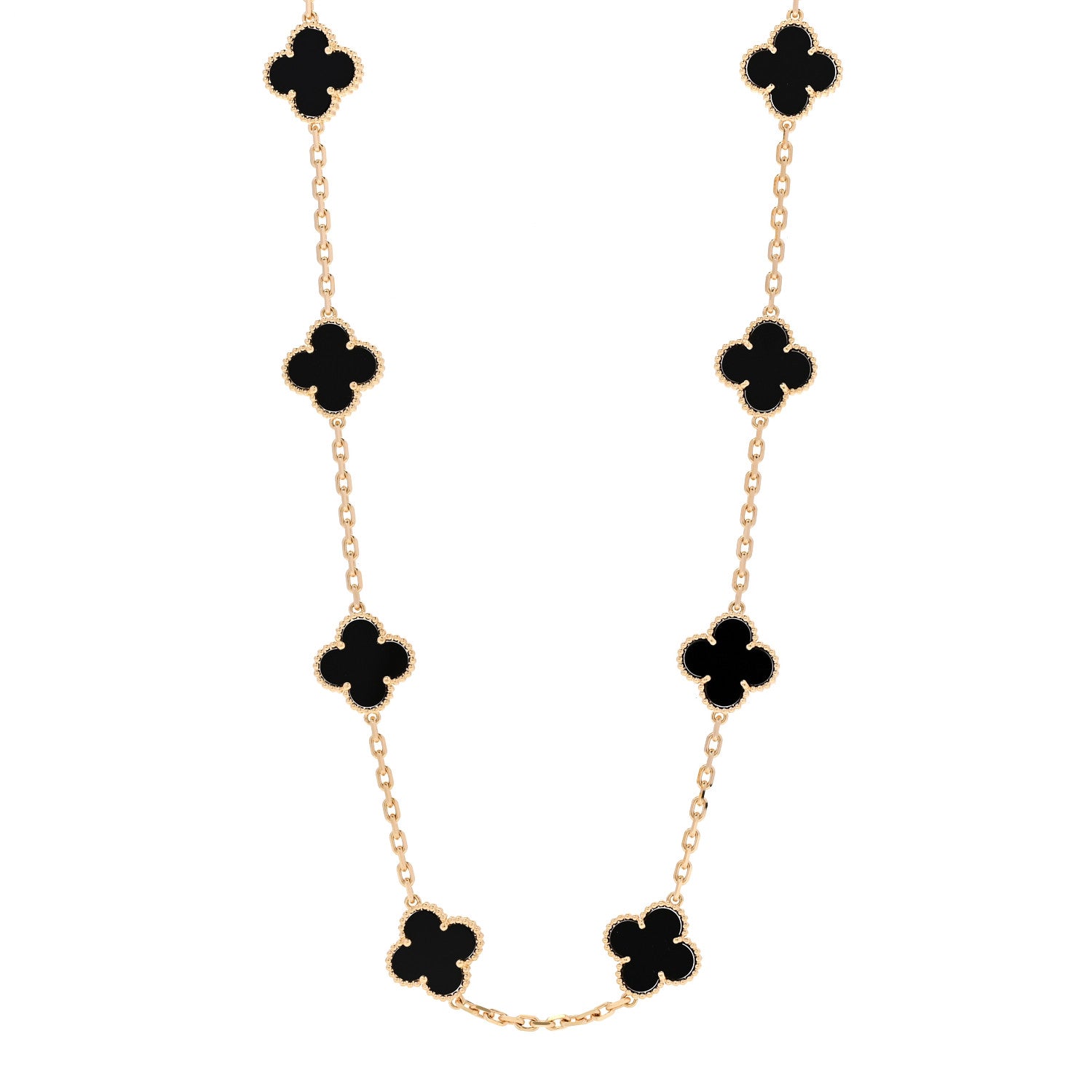 Van Cleef & Arpels 18K Yellow Gold Black Onyx 20 Motifs Vintage Alhambra Necklace 1 of 7