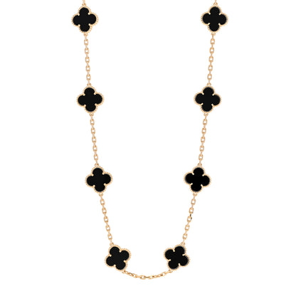 Van Cleef & Arpels 18K Yellow Gold Black Onyx 20 Motifs Vintage Alhambra Necklace 1 of 7