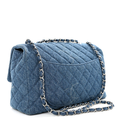 Chanel Denim Quilted CC Print Jumbo Single Flap Blue 3 of 10