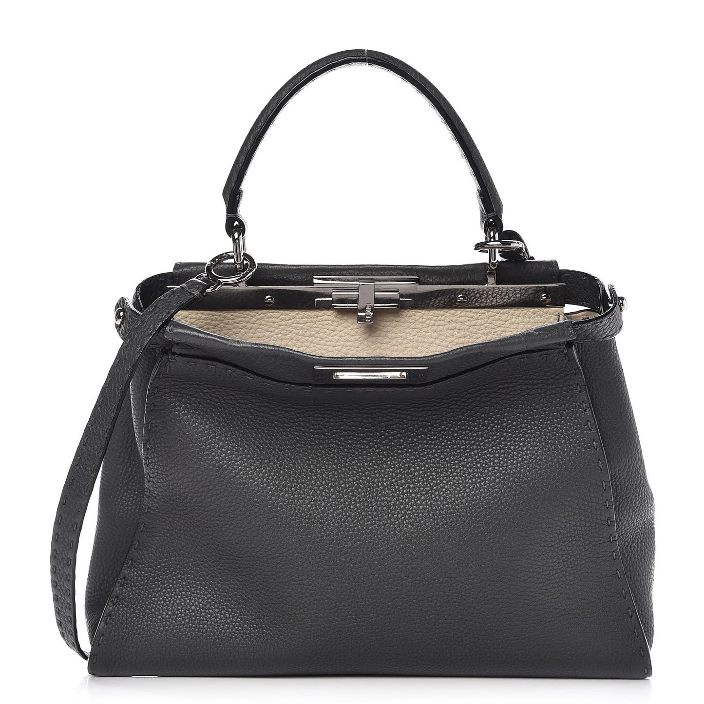 Cuoio Romano Selleria Bi-Color Medium Peekaboo Iconic Satchel Asfalto Latte